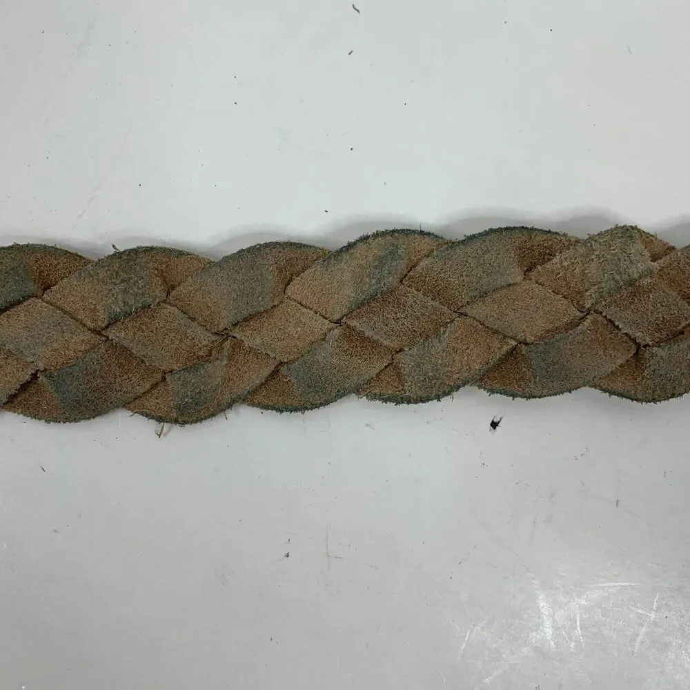 Unbranded Sz SM Belt Brown Genuine Leather Braided Adjustable Silver Tone Buckle